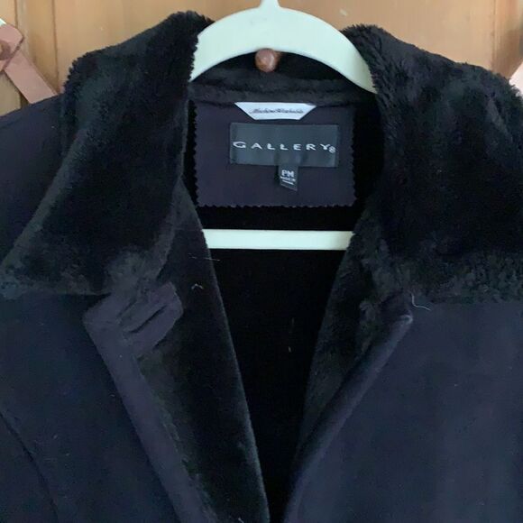 Gallery soft faux suede fur trim long overcoat - Picture 4 of 8